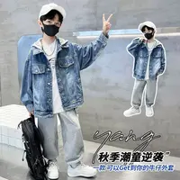 F00422男童春秋季牛仔外套2025年新款洋气秋季水洗中大童潮酷童装