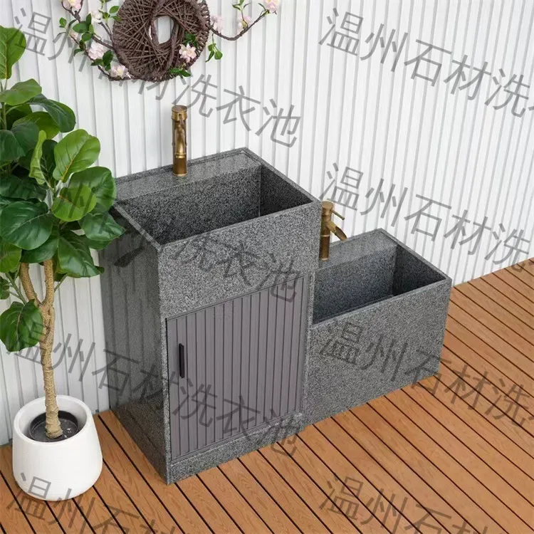 天然石材芝麻黑户外庭院立柱盆室外户外庭院花园阳台洗手盆家用