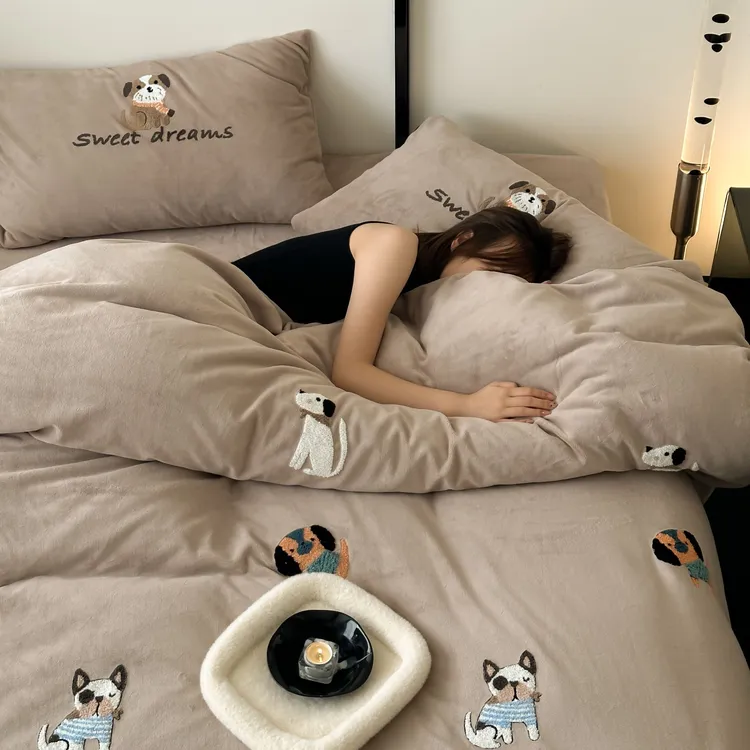 【MJ】小狗 ins风宝宝绒四件套秋冬保暖加厚绒被套牛奶绒亲肤