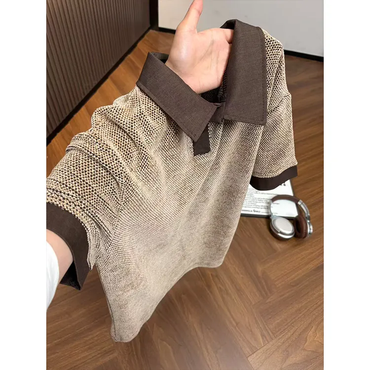 美式复古龙鳞纹肌理polo衫短袖男款夏季透气t恤高级感老钱风短袖