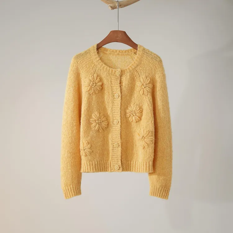 西子/【花漾晴川】羊毛羊驼毛混纺手工钩花针织开衫/MSBH2681