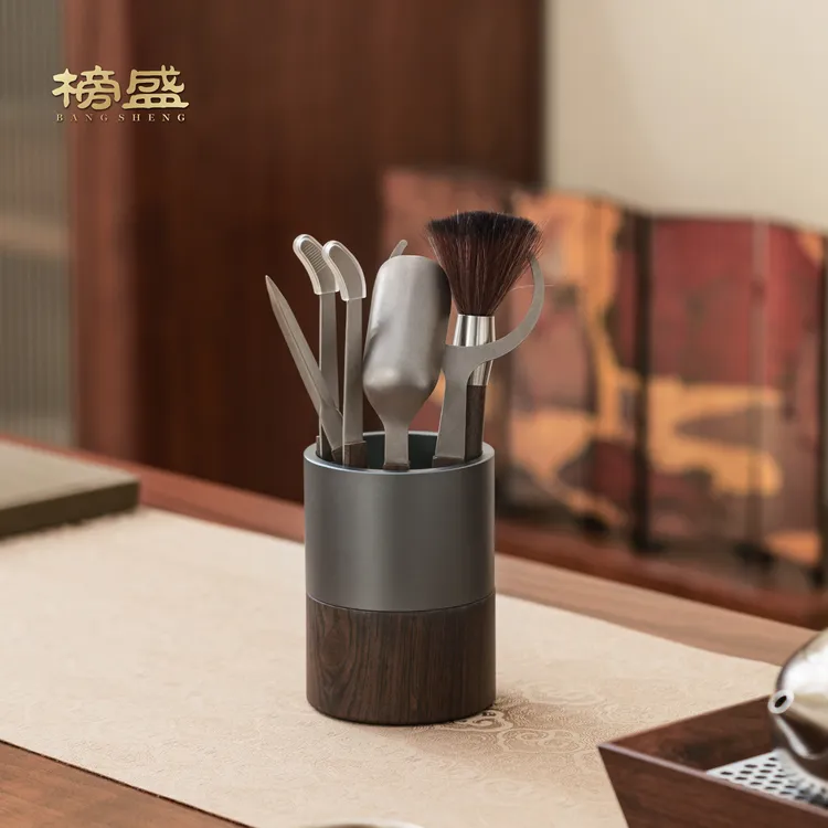 榜盛钛木茶道六君子套装中式简约茶具配件高档纯钛茶针茶匙茶夹