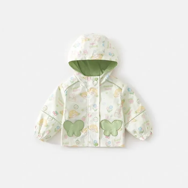 女童防水外套春装2025新款儿童洋气小童连帽上衣休闲春秋宝宝衣服