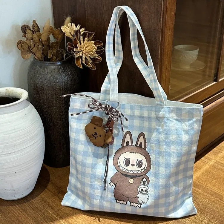 爆款labubu包学生休闲单肩帆布袋大容量可爱百搭大帆布包上班手提
