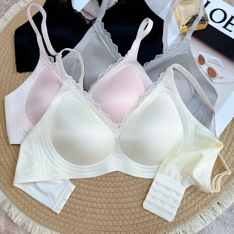 法式无痕文胸果冻内衣性感小胸蕾丝美背舒适聚拢透气
