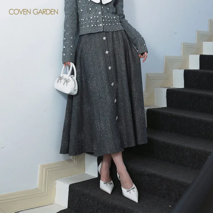 【哥文花园】绵羊毛半身裙2025冬季新款中长款A字裙CSA4075940