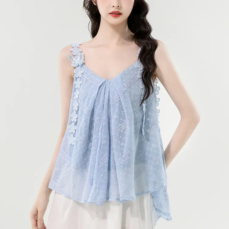 度假风刺绣v领吊带背心女2025夏季新款纯欲风不规则宽松小衫上衣