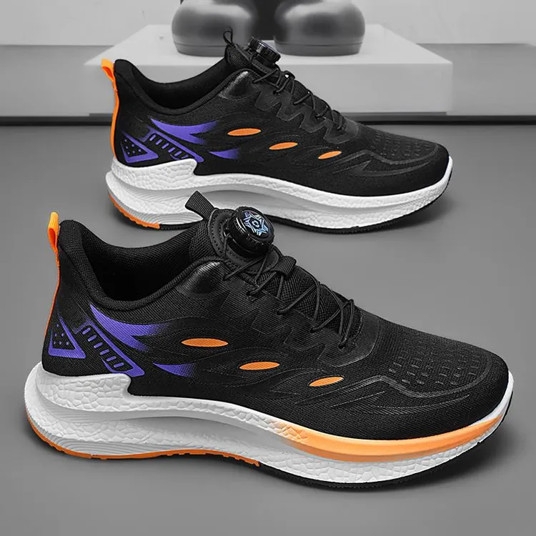 男鞋2025新款冬季旋钮跑步减震运动鞋青少年透气百搭黑色老爹潮鞋