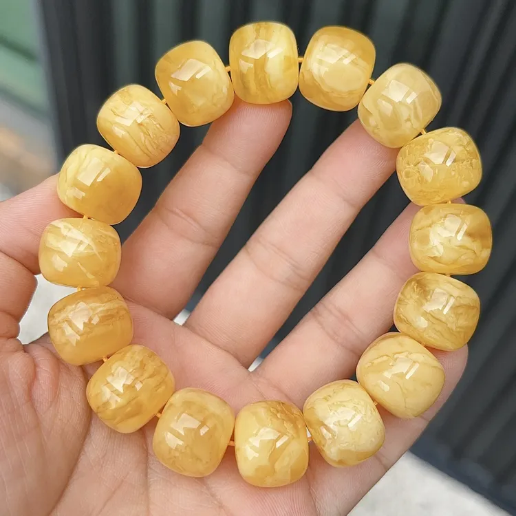 蜜蜡老型单圈手串俄料16+mm纯天然无优化满蜡精工黄白花蜡男女款