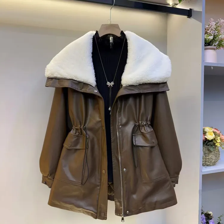 拼接常规款秋冬女百搭加绒冬季长袖毛领外套