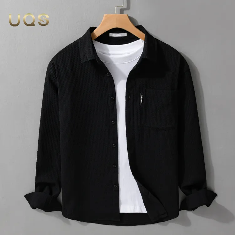 初秋日系男士长袖衬衫华夫格设计简约大气宽松舒适休闲日常百搭款