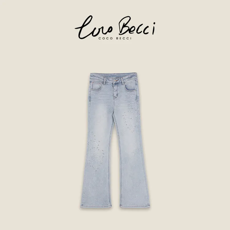 COCO BECCI【水钻烟花牛仔】烫钻高腰加绒喇叭裤牛仔裤CFLJD362100