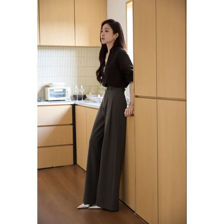 MEINA【仲夏勋章】法式带腰带直筒高级高腰阔腿显瘦百搭垂感休闲裤