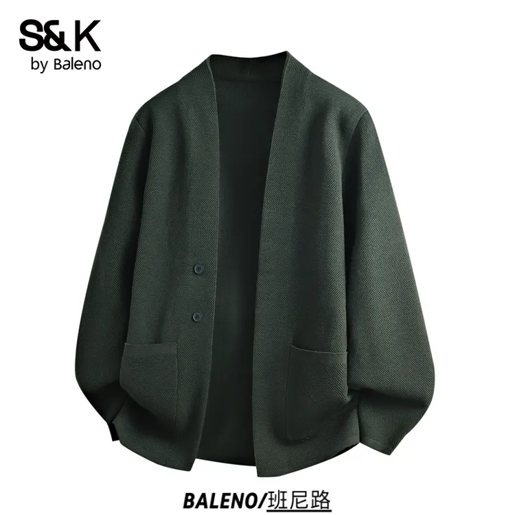 班尼路高级感商务休闲开衫毛衣男修身帅气百搭针织衫男春秋季外套