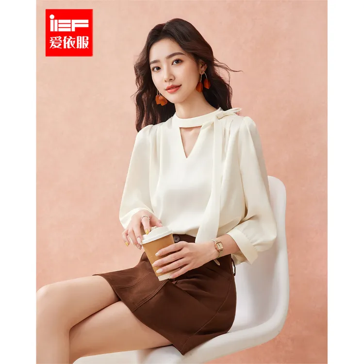 IEF/爱依服2025夏秋新款韩版成熟通勤气质设计感百搭七分袖上衣