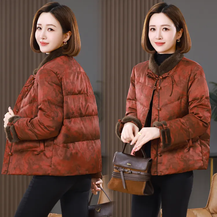 新中式国风羽绒服女短款2025新款冬季妈妈高端复古保暖白鸭绒外套