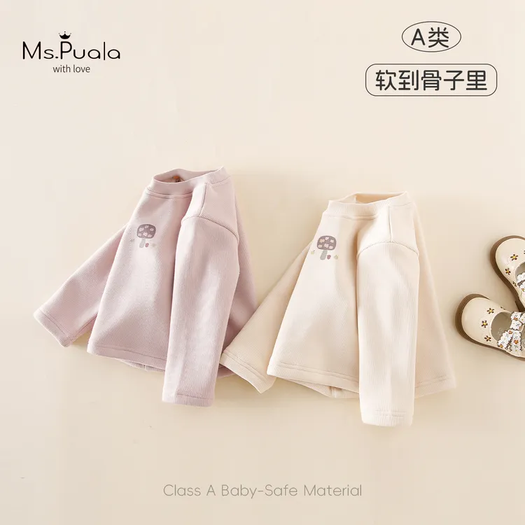 【Ms.Puala蘑菇小调】婴幼儿童装女宝宝秋冬圆领套头加绒棉质打底衫