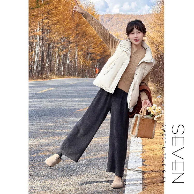 柔肤毛呢裤⑦七七146小个子秋冬款韩系松弛感阔腿休闲裤女装小美说
