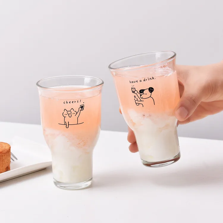 【6只装】宽口玻璃杯加厚家用水杯美式咖啡杯女士专用漂亮杯子玻璃