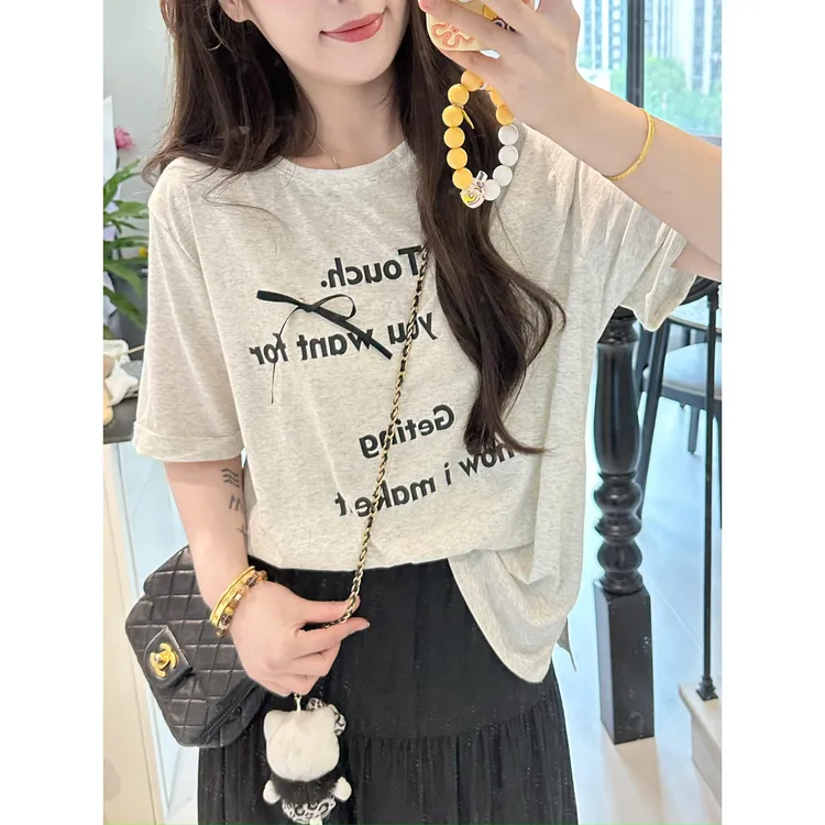 李潇洒【字母艺术】微胖夏季韩版休闲简约字母印花宽松百搭短袖T恤