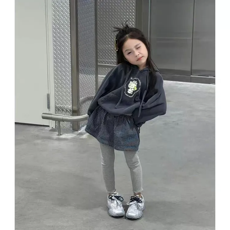 新品女童长袖卫衣2025新款秋季洋气宝宝时髦休闲灰色连帽衫上衣