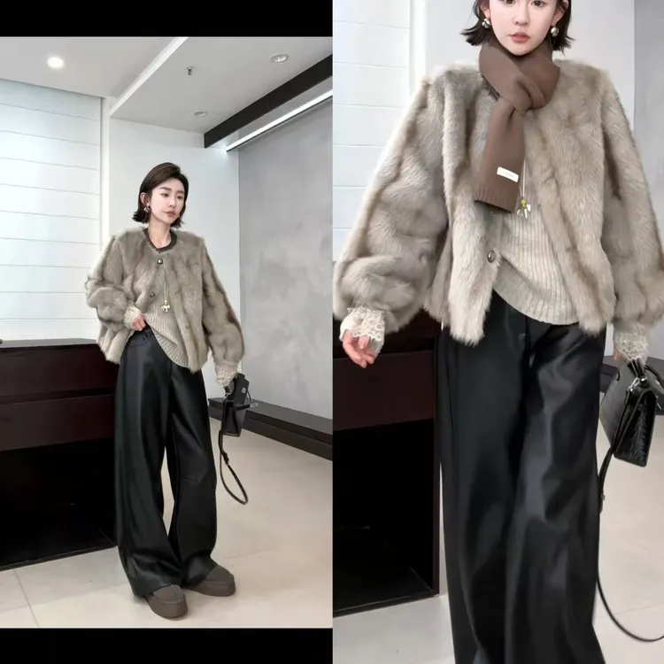 玖了个玖 2025冬款 年货定制韩版短外套宽松女款圆领 2512C8959