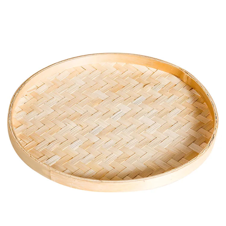 手工竹簸箕竹编制品篮筐农家托盘竹筛子圆竹匾家用装饰绘画竹编盘