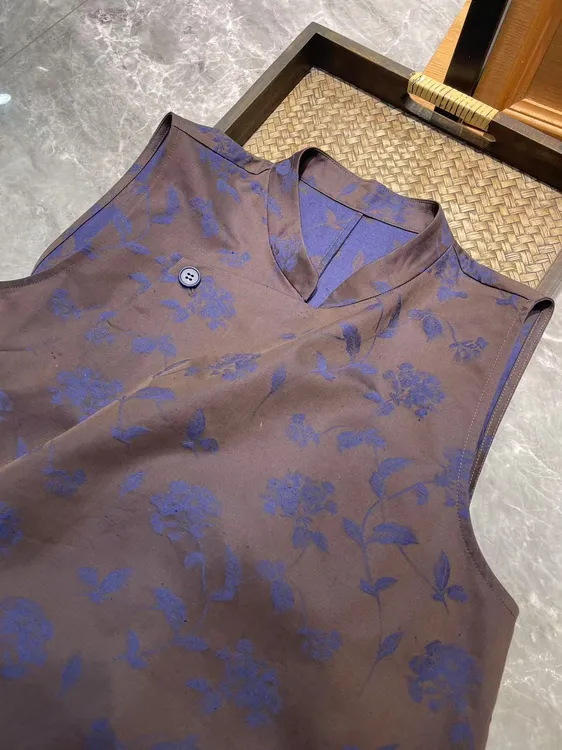 谢美丽-精选蓝花坎肩小立领马甲新中式