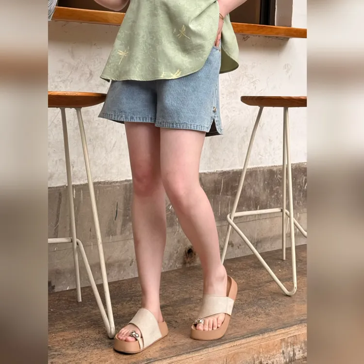 楠序源子微胖女装 高腰显瘦直筒牛仔短裤女夏季百搭裤子女YZ36311