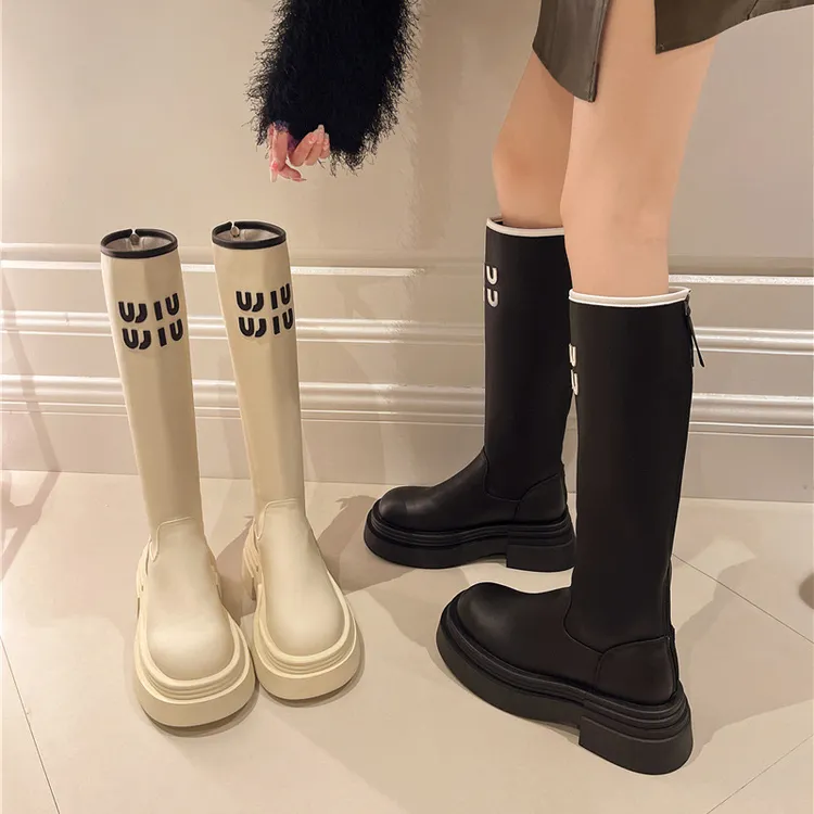 厚底字母增高长靴2025新款小个子长筒显瘦不过膝百搭骑士时装靴女