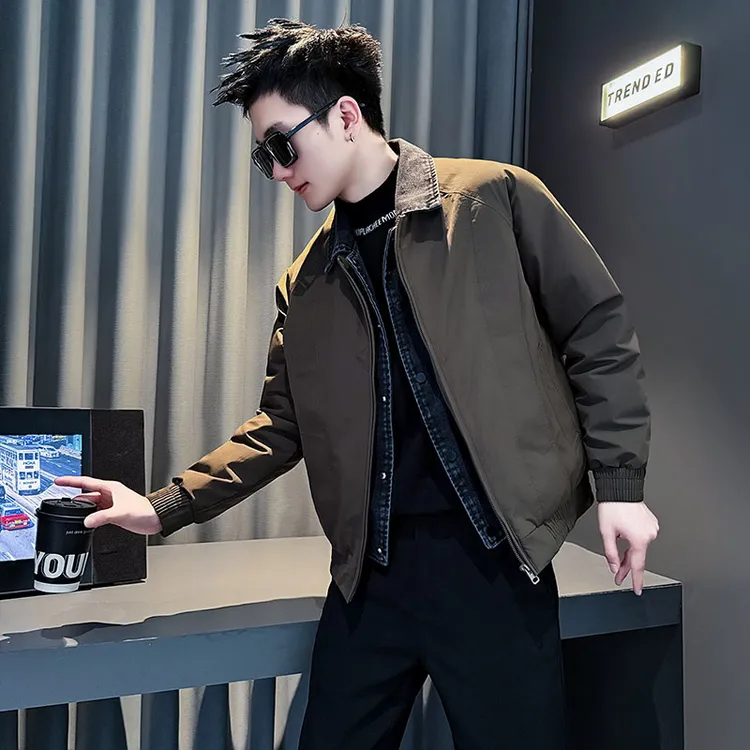 假两件牛仔拼接棉服男款冬季新款高级感男装保暖棉袄男士棉衣外套