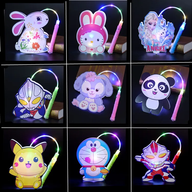 中秋节儿童卡通手提六角灯笼 发光花灯幼儿园DIY玩具地摊热卖货源