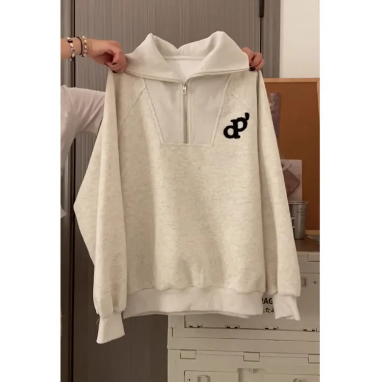 秋季新款宽松领半拉链长袖卫衣潮百搭休闲上衣