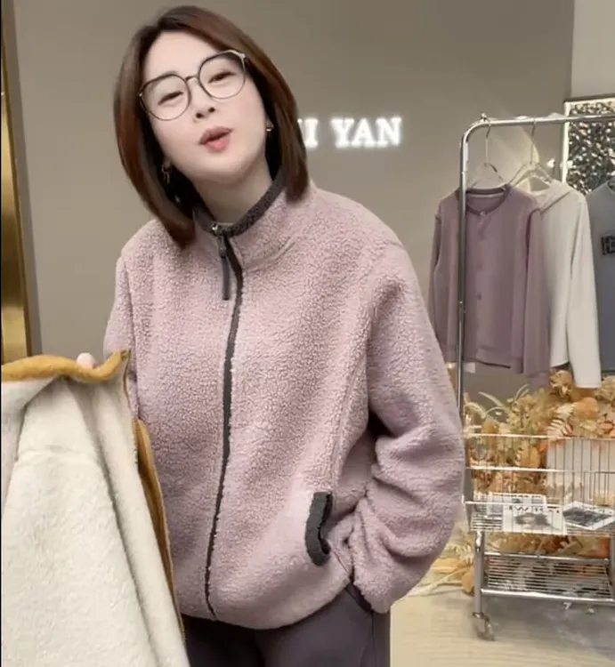 暖炉颗粒！冬款双面羊毛颗粒暖绒保暖简约防风立领厚外套#7718-1