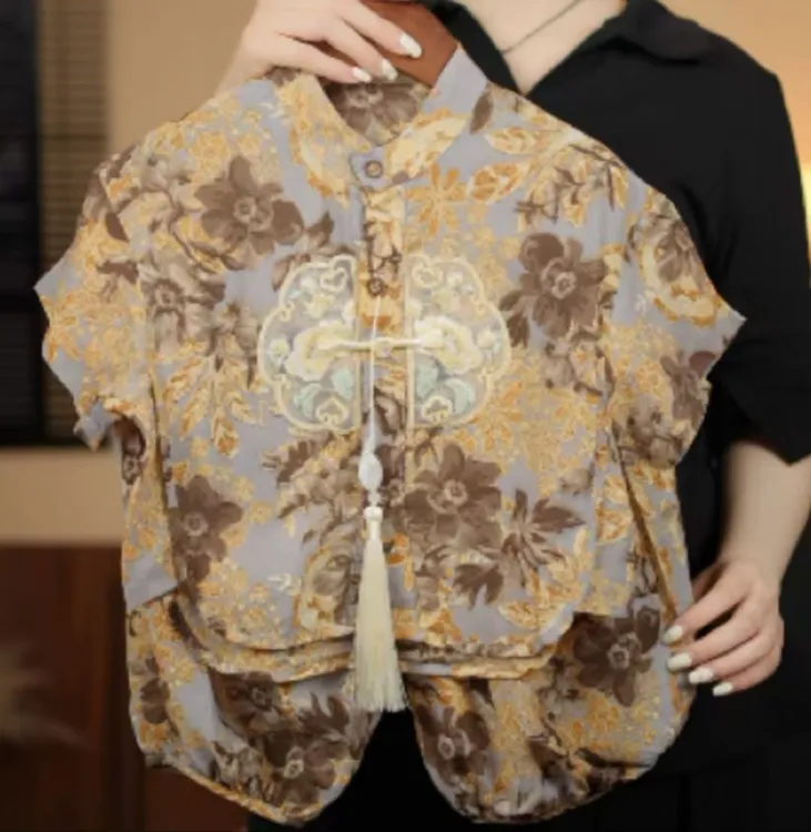 国风国潮夏季儿童短袖七分裤四面弹套装宝宝清凉透气炫酷两件套