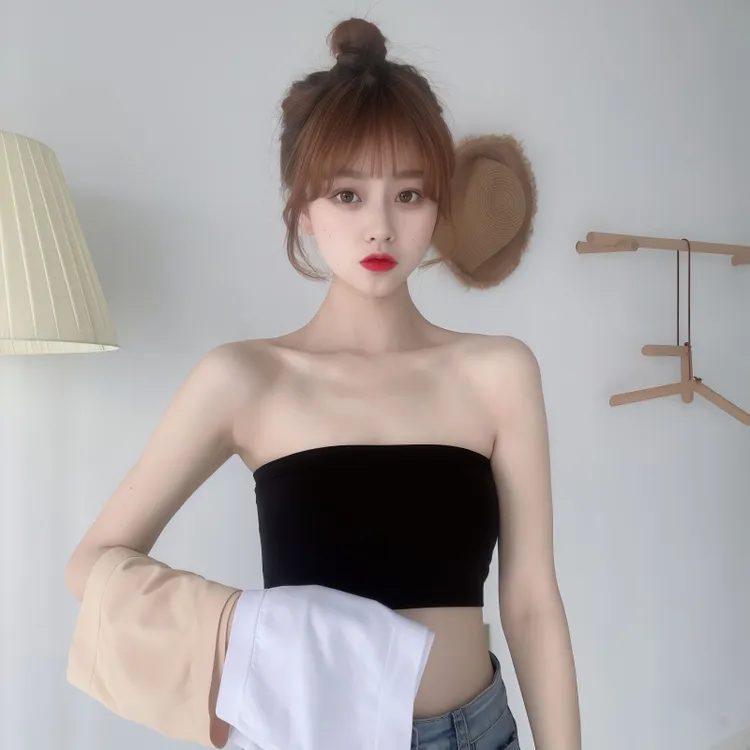 黑色薄款一片式抹胸防走光遮胸内搭打底裹胸无肩带防滑少女内衣夏