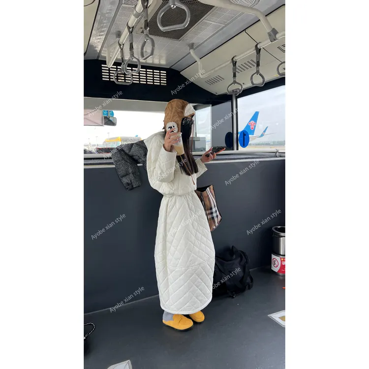 【AYOBE】小贤 小众慵懒风知性时尚气质菱纹格连帽棉服套装