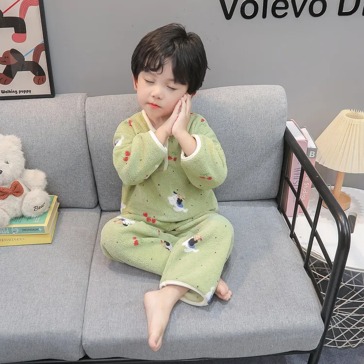 男童法兰绒睡衣男孩秋冬季加厚宝宝冬款衣服儿童珊瑚绒家居服套装