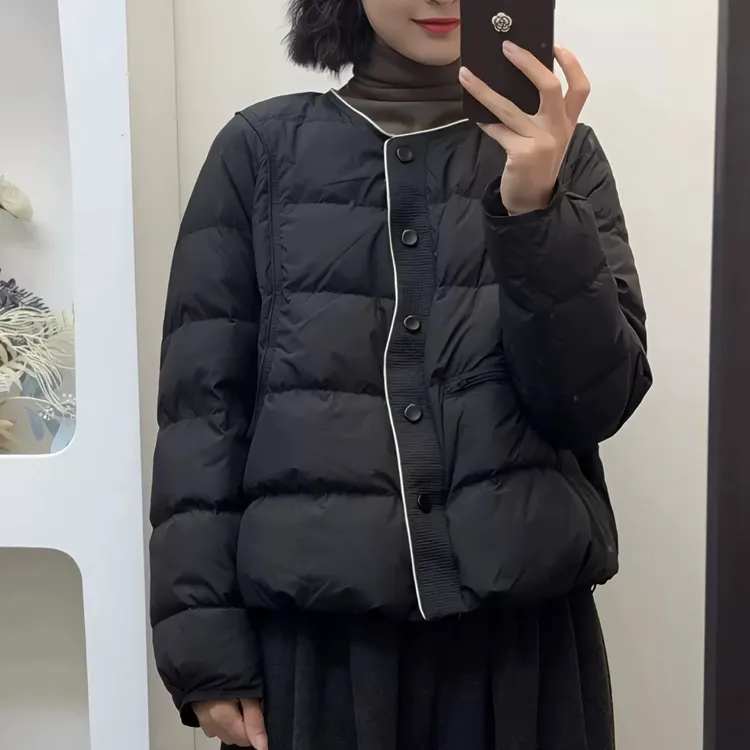 简约轻薄短款棉服女2025今年冬季新款时尚圆领宽松保暖棉袄短外套