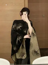 中长裙网红长款春秋无袖印花斗篷针织日常新中式外搭优雅旗袍披肩