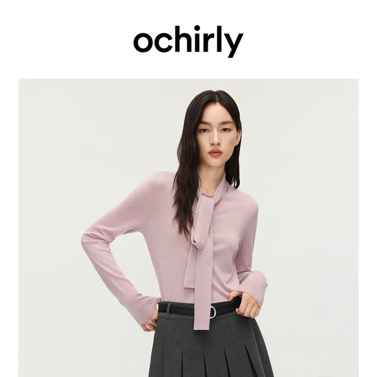 OCHIRLY欧时力 羊毛飘带套头针织毛衣女上衣设计感25秋新款流光风