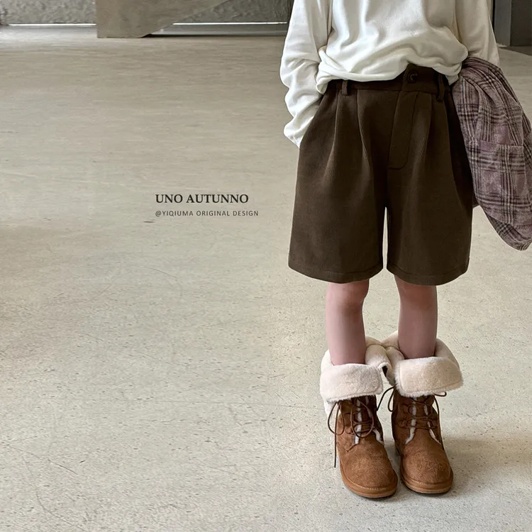 「UNO AUTUNNO」【棕调絮语】贝贝细坑条女中大童冬季阔腿短裤GD2524