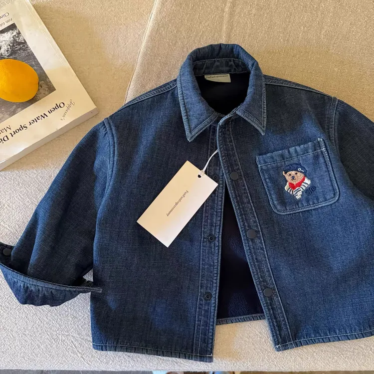 儿童加绒衬衫2025秋冬男童加厚保暖一体牛仔衬衣宝宝小童加厚外套