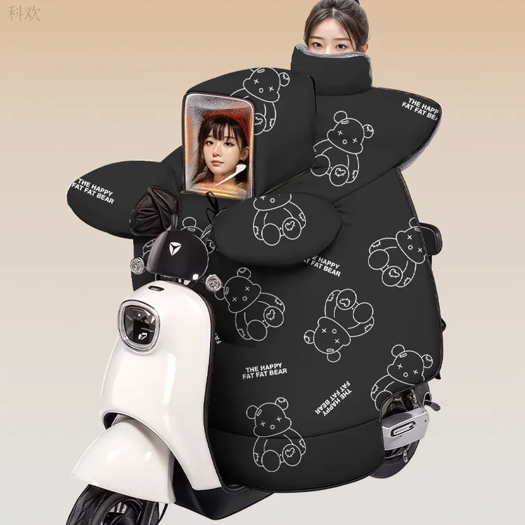 亲子款电动车挡风被冬季小孩加绒加厚防水加大带窗户电瓶车防风罩