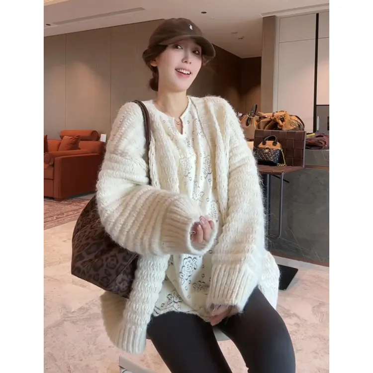 徐靖靖【柔软慕斯】韩系时尚V领开衫百搭洋气针织毛衣外套女2509138