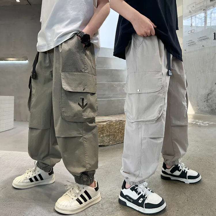 儿童夏装冰丝防蚊裤柔软夏季薄款束脚裤子工装裤2025新款大男童装