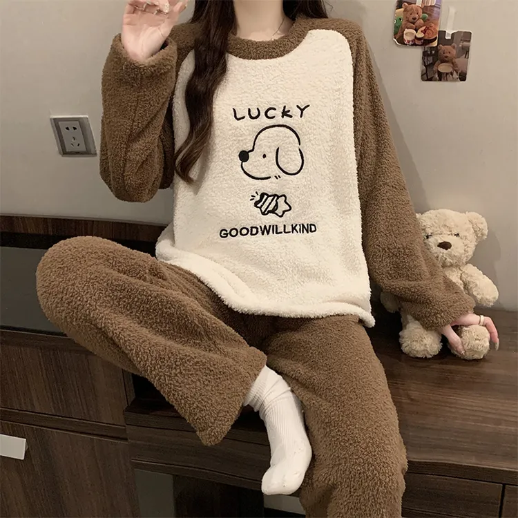 软绵绵半边绒睡衣女款冬季加厚加绒珊瑚绒套装2025新款保暖家居服