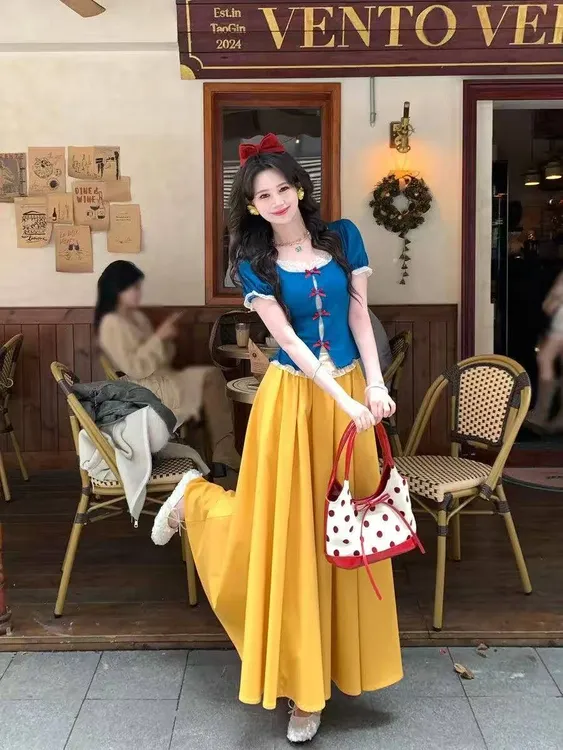 【白雪公主】5r运补甜美风套装女减龄短袖上衣夏绝美半身裙显瘦气质