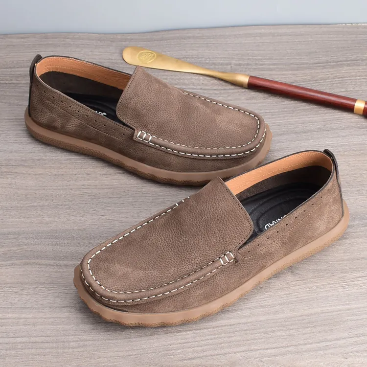 豆豆鞋男真皮2025新款一脚蹬懒人皮鞋透气头层牛皮休闲软底乐福鞋