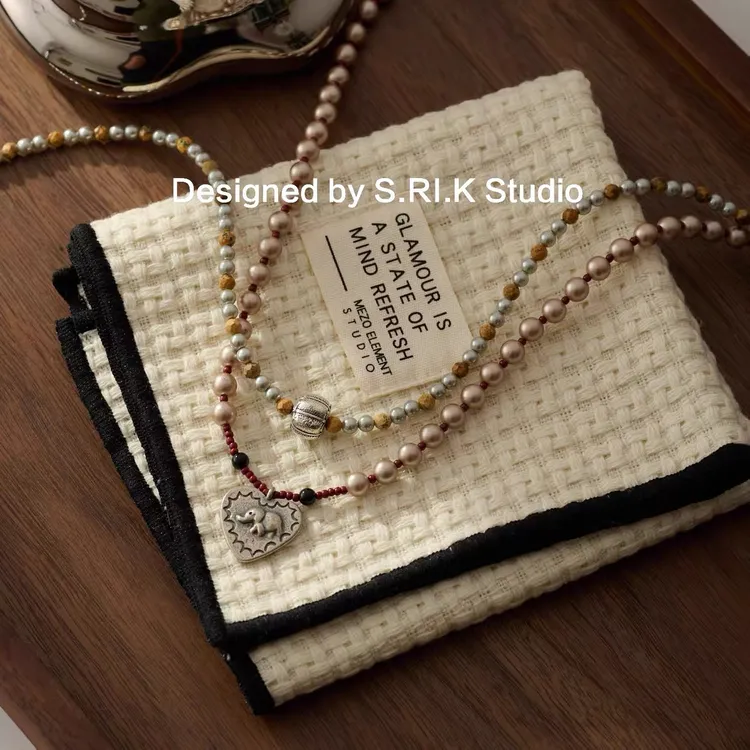 合金仿珍珠吊坠 十里间【大象牧歌】文艺古典爱心项链百搭锁骨链